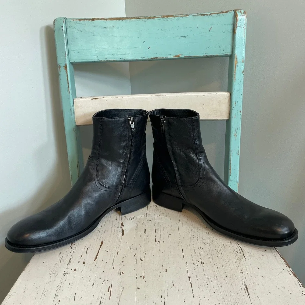 To Boot New York Adam Derrick Mens Black Leather Side Zip Boots 9512 11.5 Italy
